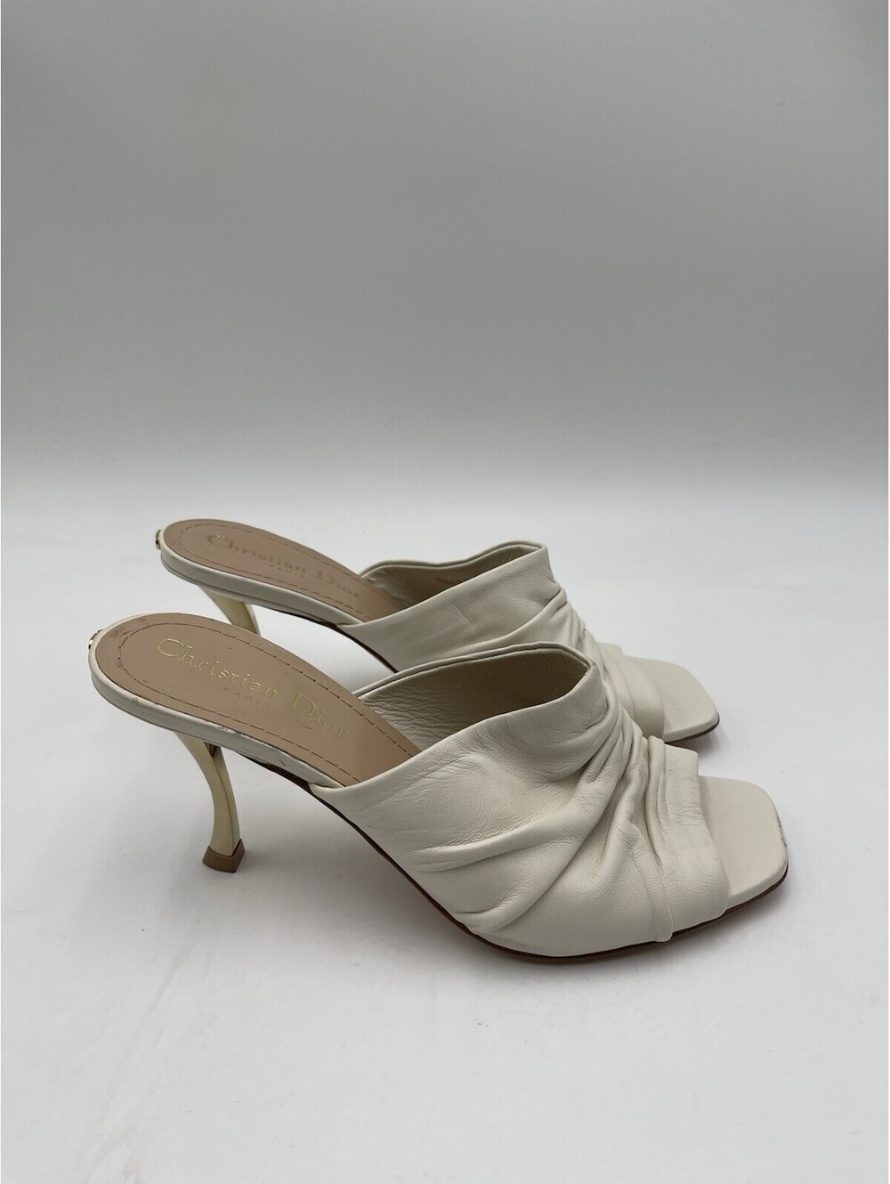Women's Christian Dior D-Fame open-toe mules in white leather Size 36.5